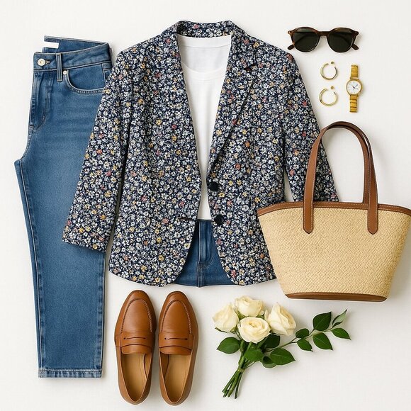 Talbots Floral Blazer Cotton Stretch 2-Button Size 6 Preppy Cottagecore - Picture 2 of 8